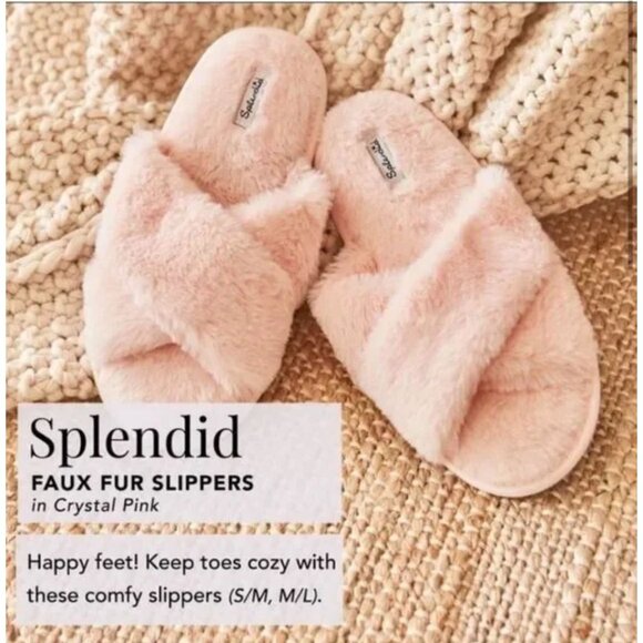 Splendid Crisscross Faux Fur Slippers Women's Size Small Medium New with Tags in - Picture 2 of 4